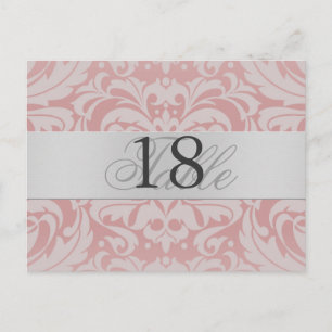 Lt Rosa Damask Silver Metall Bordsnummer-postkort Vykort