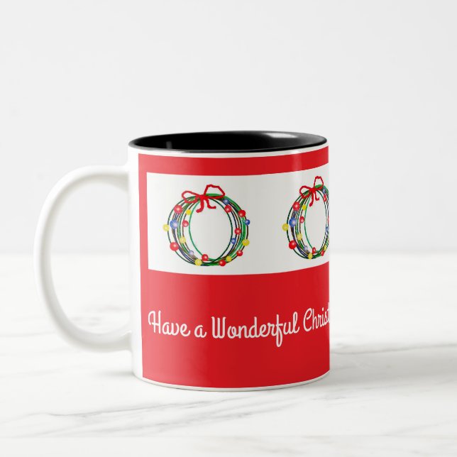 Ltc-röd julkaffekopp med kransar Två-Tonad mugg (Vänster)