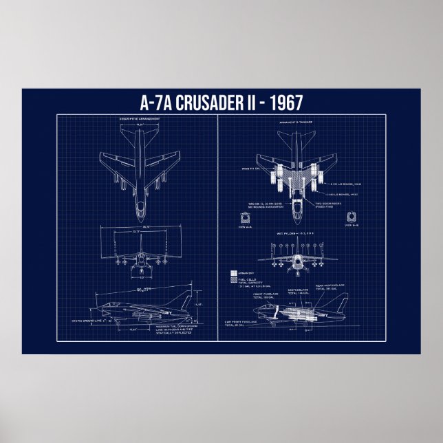 LTV A-7 Corsair II 1967 Blueprint Poster (Framsidan)