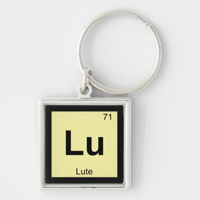 Lu - Lute Music Chemistry Periodic Bord Symbol Fyrkantig Silverfärgad Nyckelring (Framsidan)