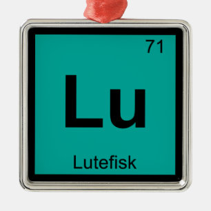 Lu - Lutefisk kemi Periodiska systemets symbol Fis Julgransprydnad Metall