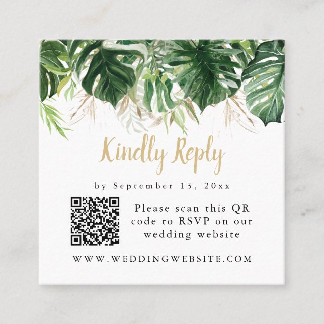 LUANA Tropical Greenery Beach Wedding QR Code Squ Fyrkantigt Visitkort (Framsida)