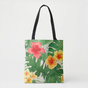 Luana Watercolor Tropical Blommigt Beach Bag Tygkasse