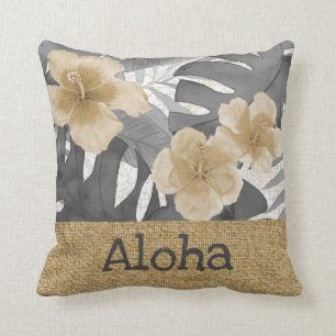 Luana Watercolor Tropical Blommigt Grått Reversib Kudde