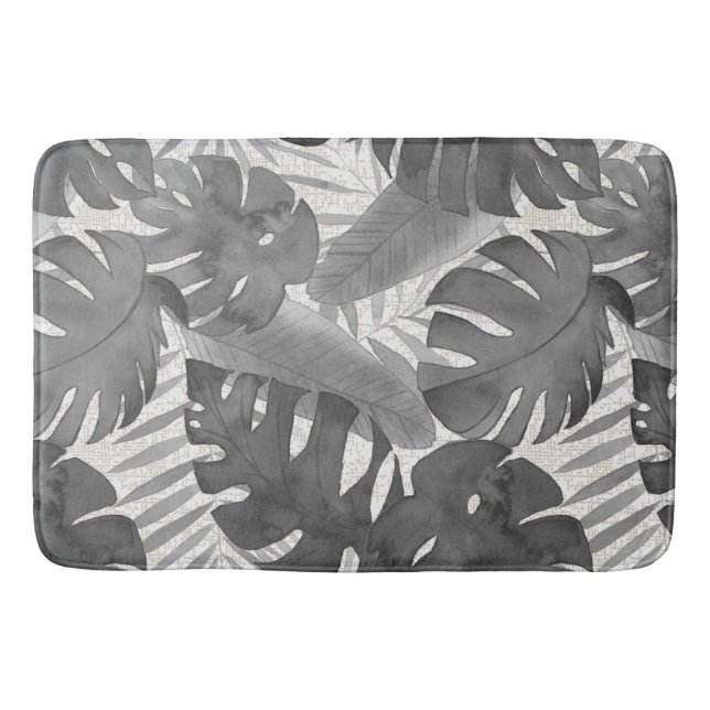 Luana Watercolor Tropical Grått Löv Bath Mat Badrumsmatta (Framsidan)