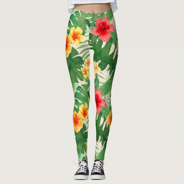 Luana Watercolor Tropical Vivid Blommigt Leggings (Framsida)