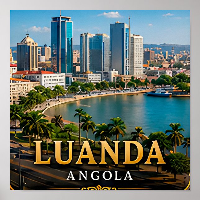 Luanda Bay och modern angolansk siluett Poster (Framsidan)