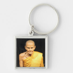 Luang Poo Mun Bhuridatto ... Buddhist Munk Fyrkantig Silverfärgad Nyckelring