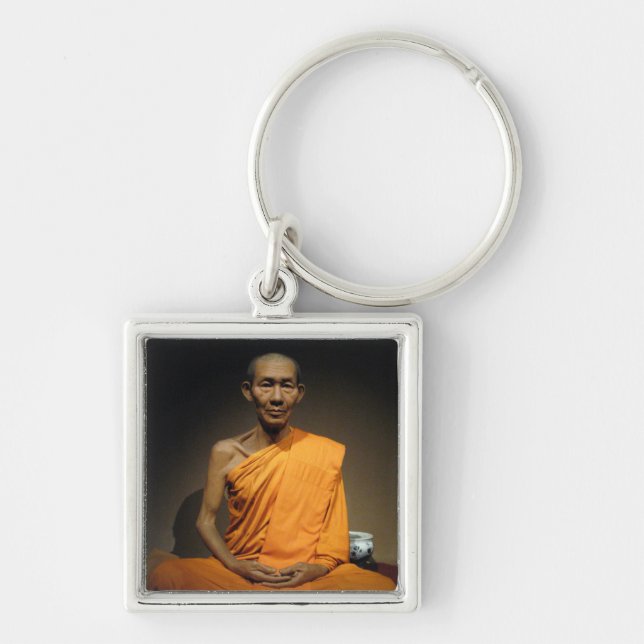 Luang Por Kasem Khemako ... Buddhist Munk Fyrkantig Silverfärgad Nyckelring (Framsidan)