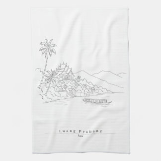 Luang Prabang Laos minimalistisk linjekonst Kökshandduk