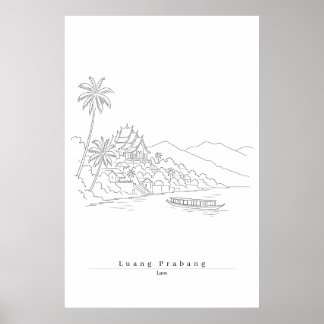 Luang Prabang Laos minimalistisk linjekonst Poster