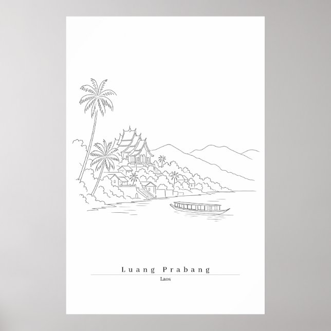 Luang Prabang Laos minimalistisk linjekonst Poster (Framsidan)