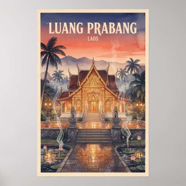 Luang Prabang Laos Vintage Resa Poster (Framsidan)