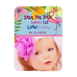 Luau 1-års födelsedagsfoto Spara datumet Magnet
