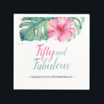 Luau 50th Birthday Anpassningsbar Cocktail Napkins Pappersservett<br><div class="desc">Firar att du vrider 50 i tropiska stil med dessa anpassningsbar cocktail-napkins som har en roligt "Tropik like it's Hett"-design - perfekt för ett dynamiskt 50-årsdagars luau-party-tema. Med fet rosa- och grönt-typografi, tropiska hibiscus-blommor och gräns i monstera handflatan löv, för dessa blöjor med sig perfekten sommarvibe till ditt luau-födelsedagstema. Anpassa...</div>