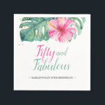 Luau 50th Birthday Anpassningsbar Cocktail Napkins Pappersservett<br><div class="desc">Firar att du vrider 50 i tropiska stil med dessa anpassningsbar cocktail-napkins som har en roligt "Tropik like it's Hett"-design - perfekt för ett dynamiskt 50-årsdagars luau-party-tema. Med fet rosa- och grönt-typografi, tropiska hibiscus-blommor och gräns i monstera handflatan löv, för dessa blöjor med sig perfekten sommarvibe till ditt luau-födelsedagstema. Anpassa...</div>