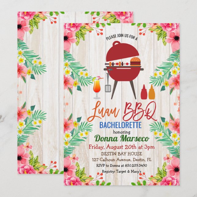 Luau Aloha BBQ Tropisk Bachelorette-inbjudan Inbjudningar (Fram/baksida)