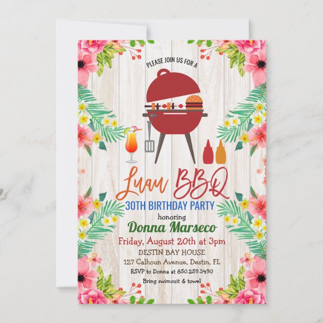 Luau Aloha BBQ Tropisk Födelsedagsinbjudan Inbjudningar (Framsida)
