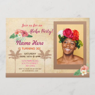 Luau Aloha Foto Födelsedagsfest Tropisk Inbjudan