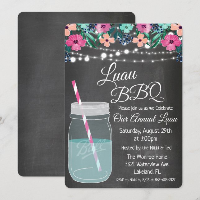 Luau Aloha Murkla Invitation Inbjudningar (Fram/baksida)