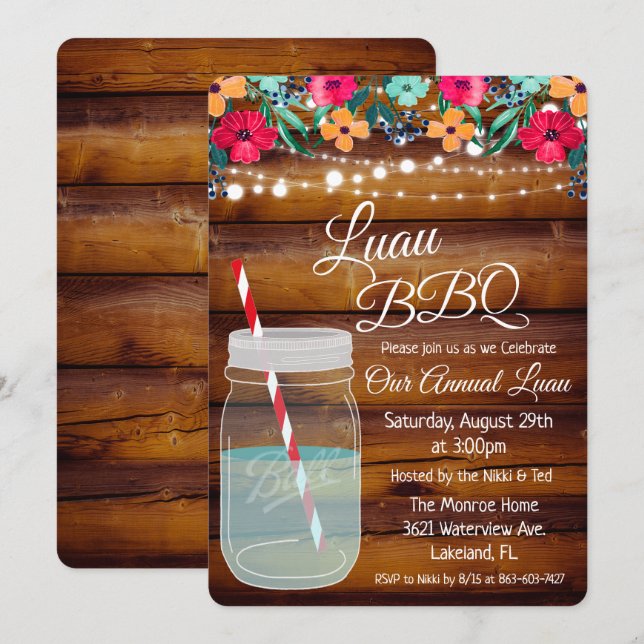 Luau Aloha Murkla Invitation Inbjudningar (Fram/baksida)