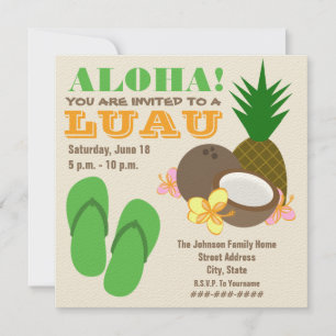 Luau Aloha - Pineapple Flinflip flops Coconut Hibi Inbjudningar