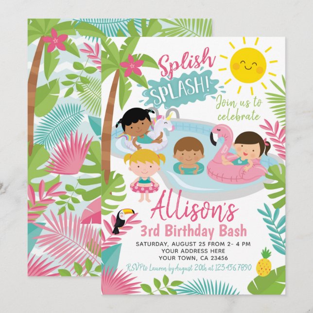 Luau Bassäng födelsedagen Inbjudningar (Fram/baksida)