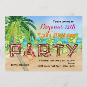 Luau Beach PARTY Typografi Födelsedagsinbjudan Inbjudningar