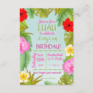 Luau Birthday Firation Party Inbjudningar