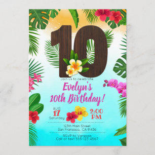 Luau Birthday, inbjudan Luau Party 10:e födelsedag