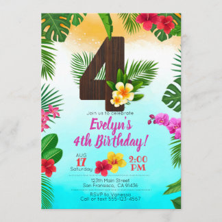 Luau Birthday, inbjudan Luau Party 4e födelsedagen