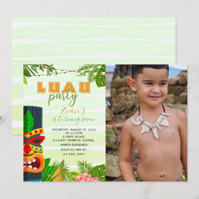 Luau Birthday-inbjudan med foto Inbjudningar (Fram/baksida)