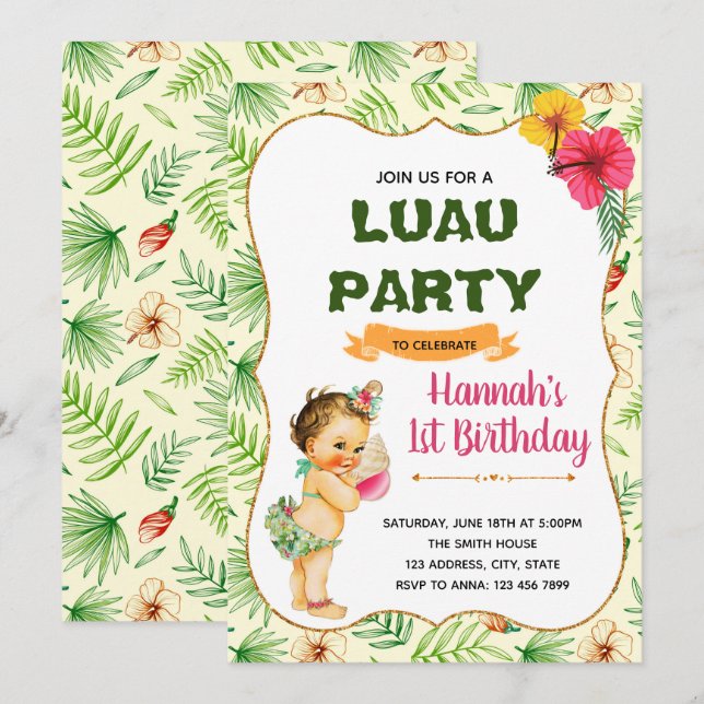 Luau Boy födelsedagsfest inbjudan (Fram/baksida)
