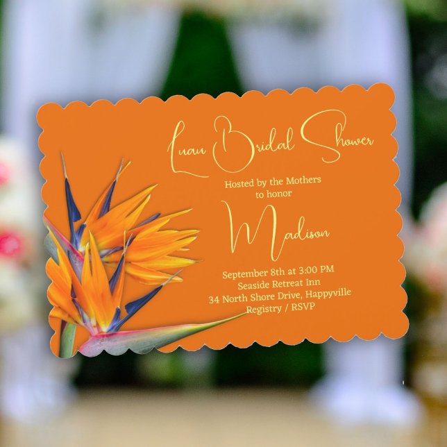 Luau Bröllopsfest Orange Bird of Paradise Design Inbjudningar (Skapare uppladdad)