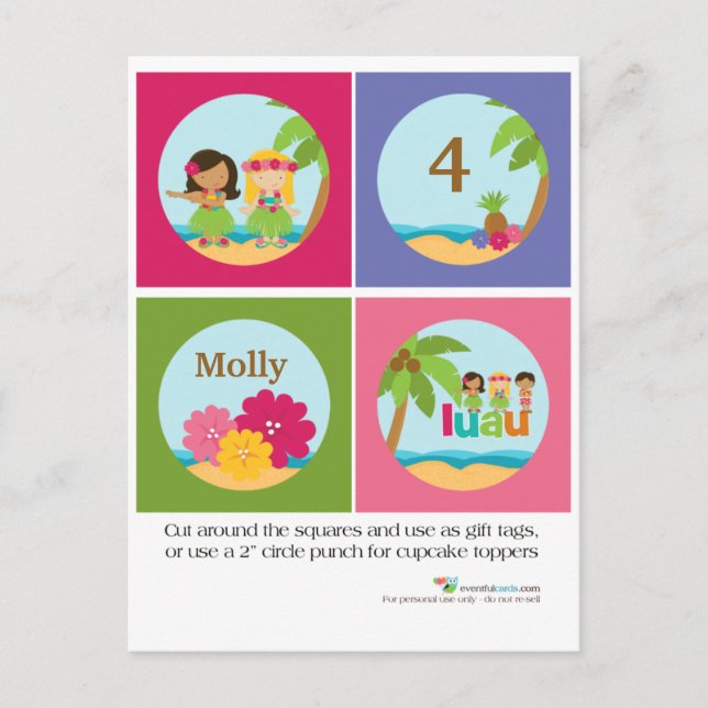 Luau Cupkakor Toppers Vykort (Framsida)