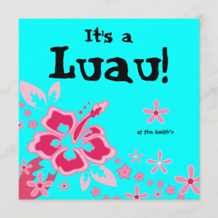 Luau-fest inbjudan Hibiskus blomma Rosa Blå