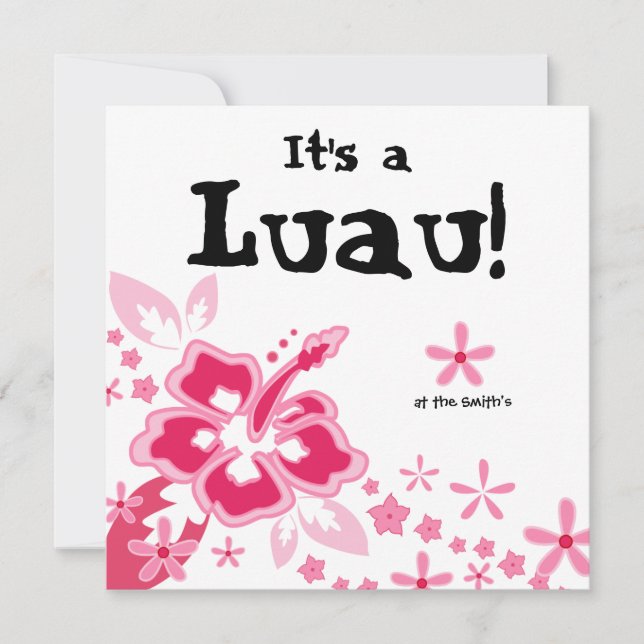 Luau-fest inbjudan Hibiskus blomma Rosa Svart (Framsida)