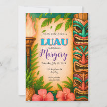 Luau-fest Inbjudan, Redigerbar Tropisk Tiki-inbjud