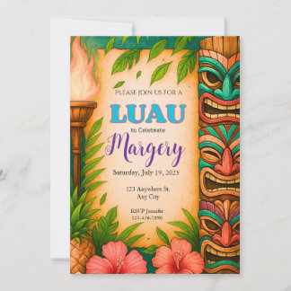 Luau-fest Inbjudan, Redigerbar Tropisk Tiki-inbjud Inbjudningar