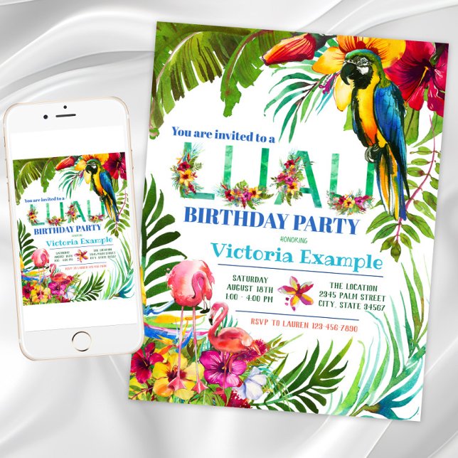 Luau-fest-inbjudningar Inbjudningar (Colorful luau birthday party invitation. Instant download and printed invitations available.)
