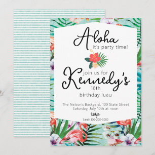 Luau-fest Invitation Flamingos & Palmer Inbjudningar