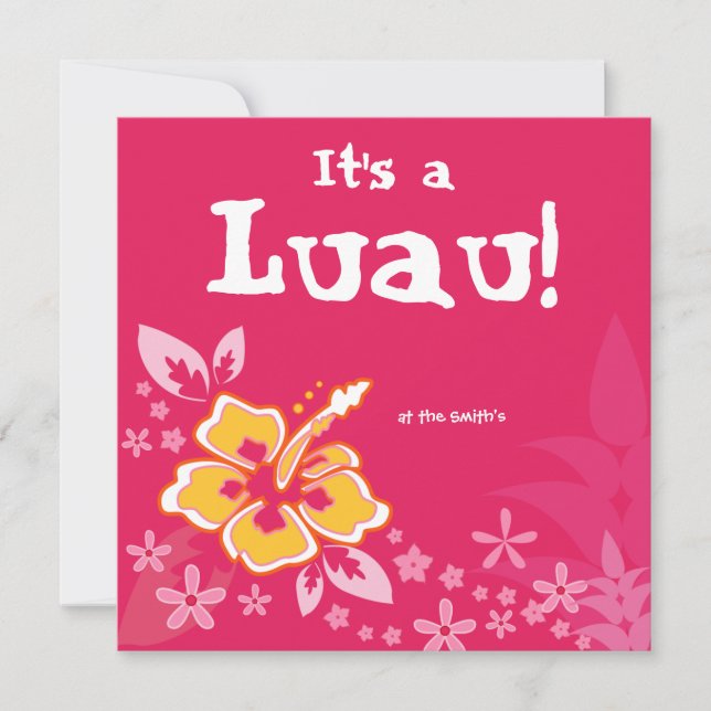 Luau-fest Invitation Hibiskus Blomma Rosa Inbjudningar (Framsida)