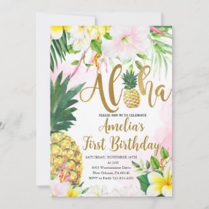 Luau First Birthday, Tropical Birthday, Aloha Inbjudningar