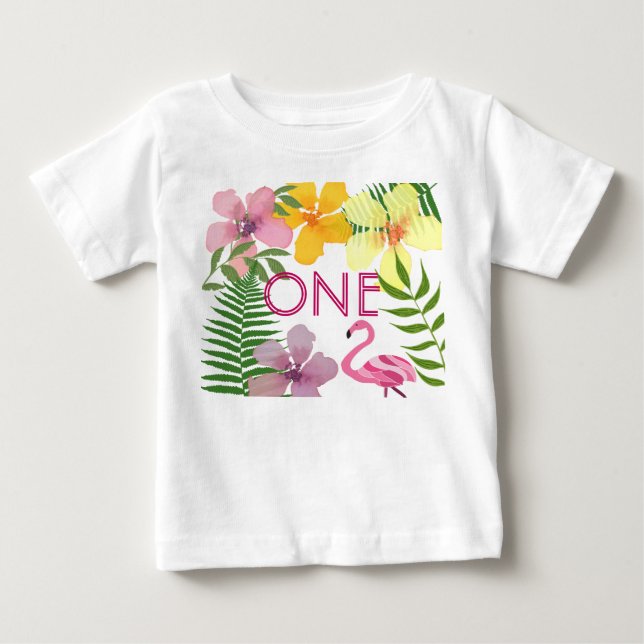 Luau Flamingo 1st Birthday Girl T Shirt (Framsida)