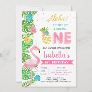 Luau Flamingo Tropical 1:a födelsedagsinbjudan Inbjudningar