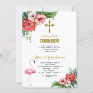 Luau Flamingo Tropical Blommigt Heliga Communion Inbjudningar