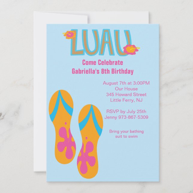 Luau Flip Flop Birthday-inbjudan Inbjudningar (Framsida)