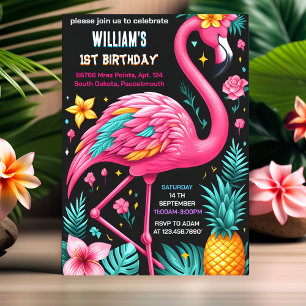 Luau Fly Rosa Flamingo Bassäng Party 1:a födelseda Inbjudningar