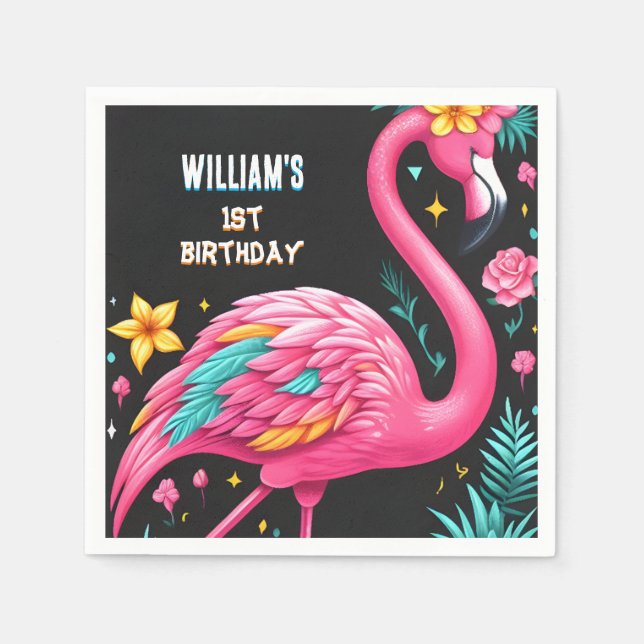 Luau Fly Rosa Flamingo Bassäng Party 1:a födelseda Pappersservett (Framsidan)