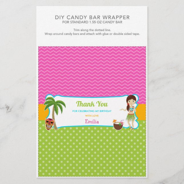 Luau Födelsedagsfest 1.55 oz Candy Pub Wrapper (Framsida)